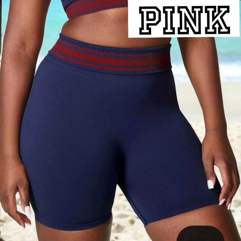 PINK Victoria's Secret Navy Blue Flip It Seamless Foldover Bike Shorts Small